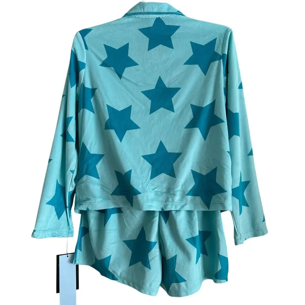 Art Class‎ Girls NWT PJ Set (L 10/12) – Star Print Aqua Blue Button Top & Shorts